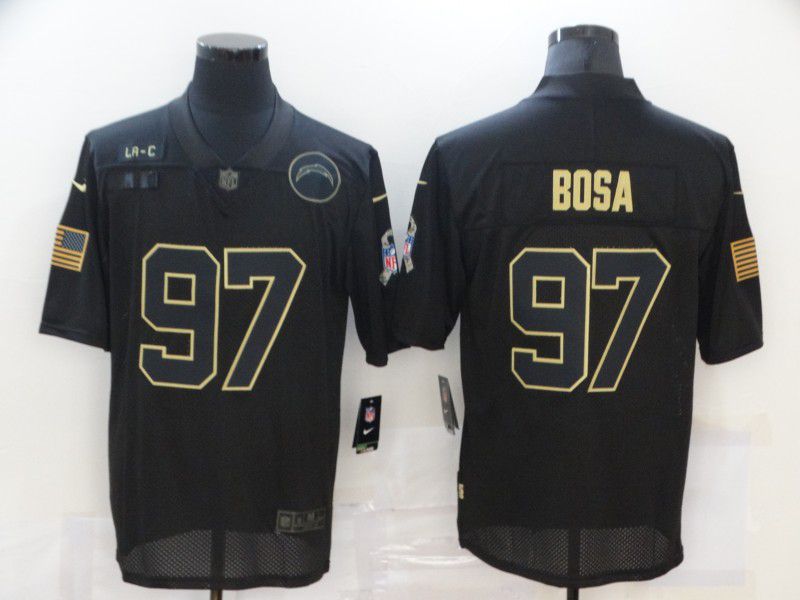 Men Los Angeles Chargers 97 Bosa Black gold lettering 2020 Nike NFL Jersey